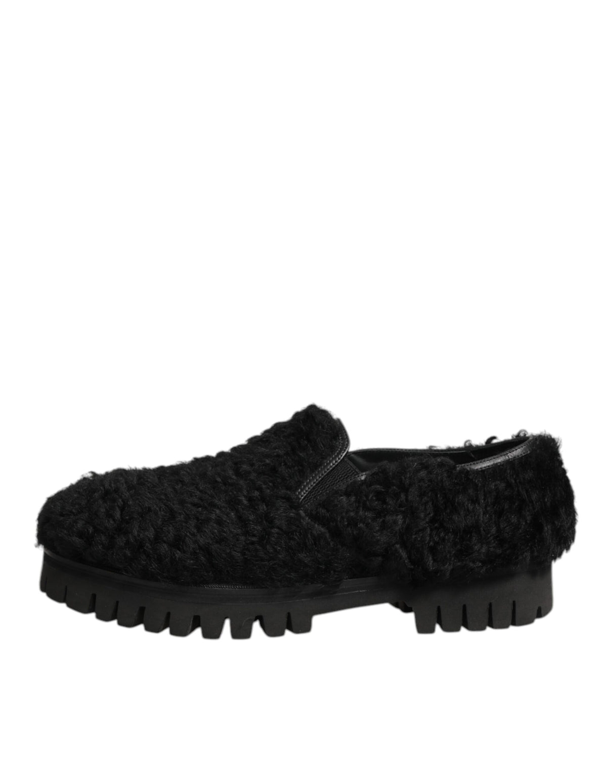 Dolce & Gabbana Jurk Zwart Bont Lederen Pantoffels Herenschoenen