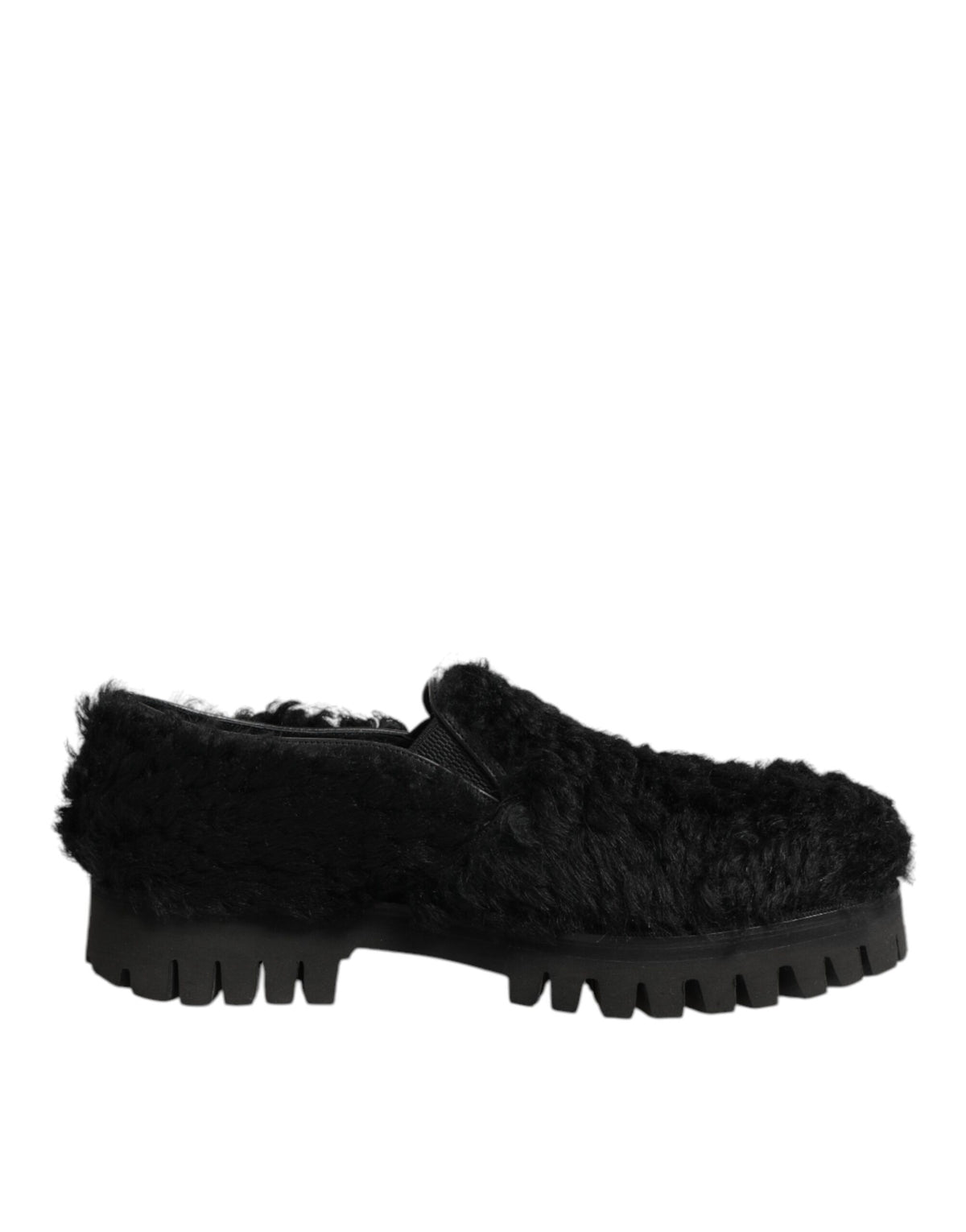 Dolce & Gabbana Jurk Zwart Bont Lederen Pantoffels Herenschoenen