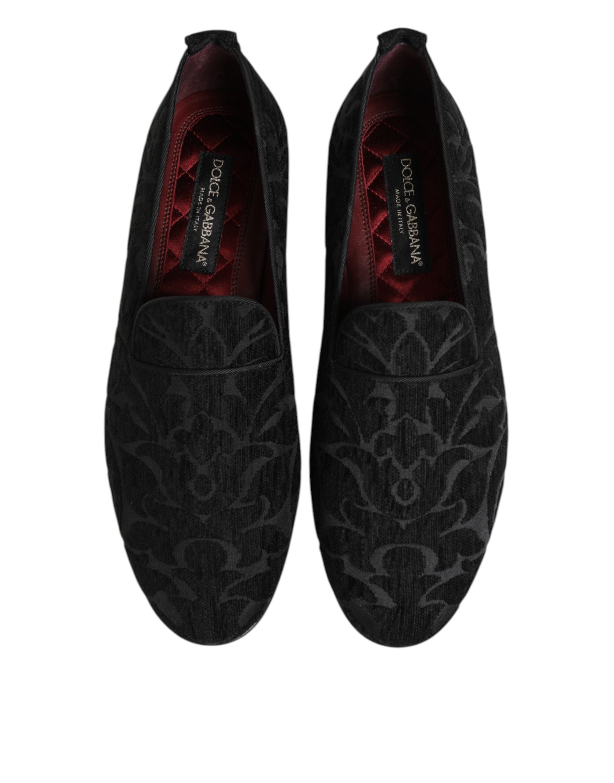Dolce & Gabbana Zwarte Brokaat Loafers Slip-on Heren Geklede Schoenen