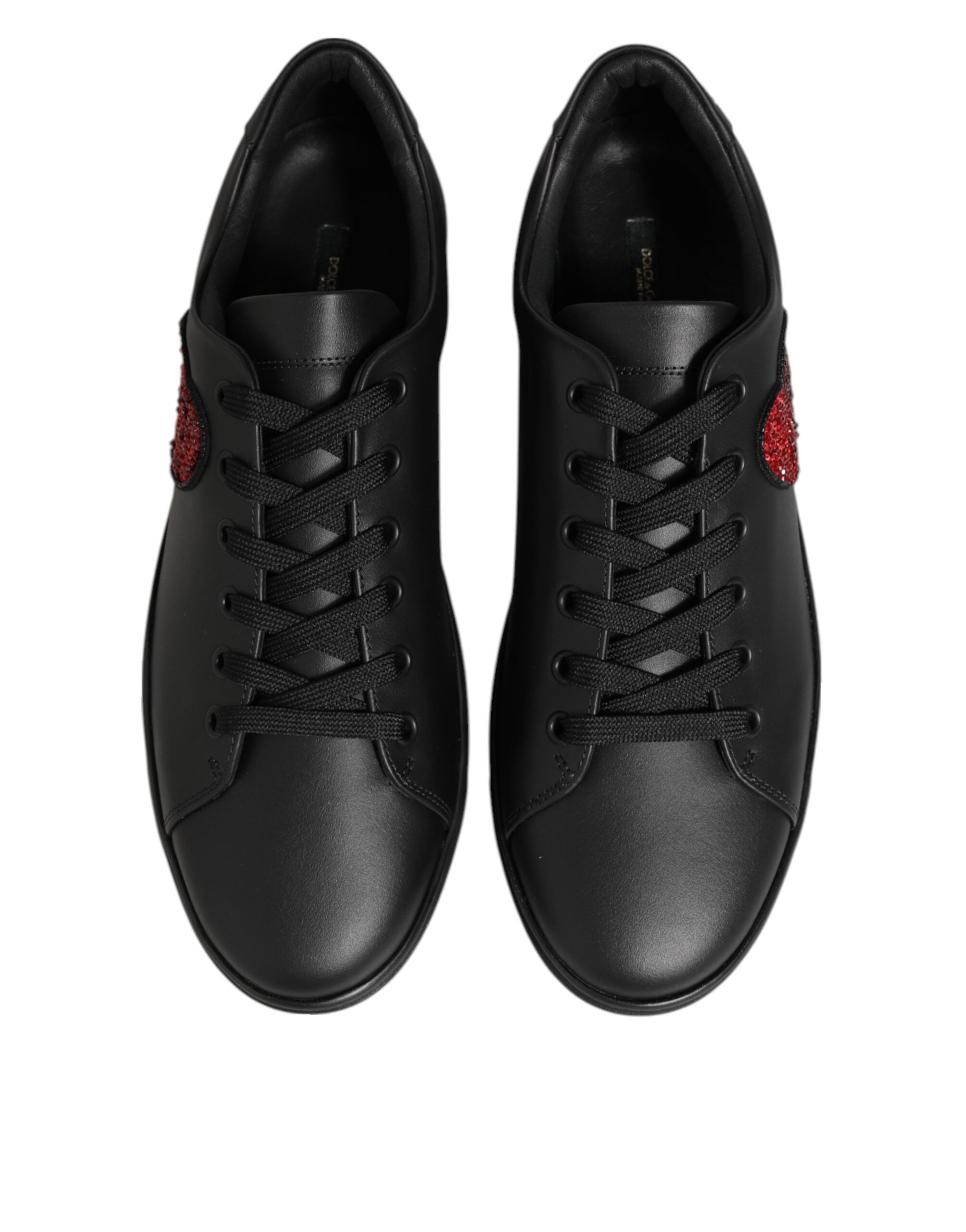 Dolce & Gabbana Zwarte Leren Sneakers met Kristallen Hart