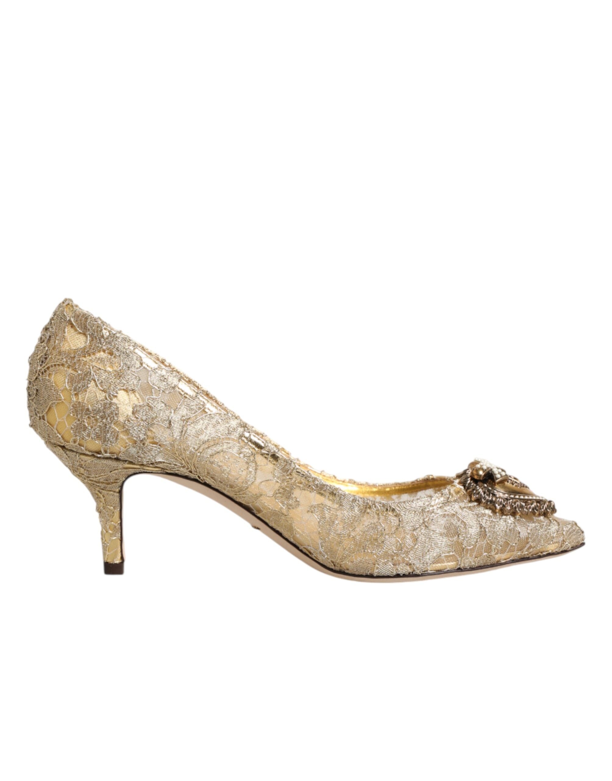 Dolce & Gabbana Gold Taormina Lace DEVOTION Pumps