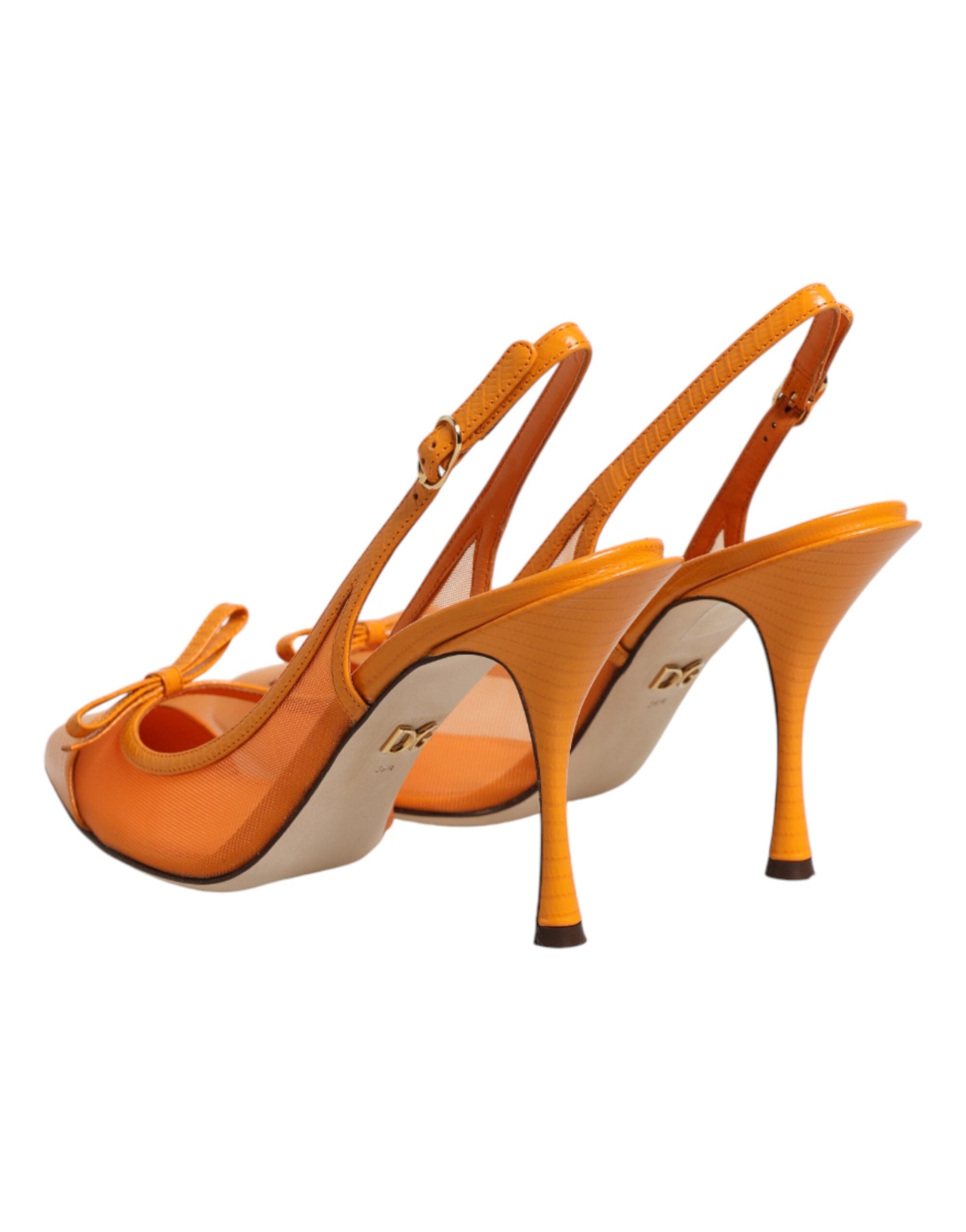 Dolce & Gabbana Orange Leather Mesh Slingback Heels Shoes