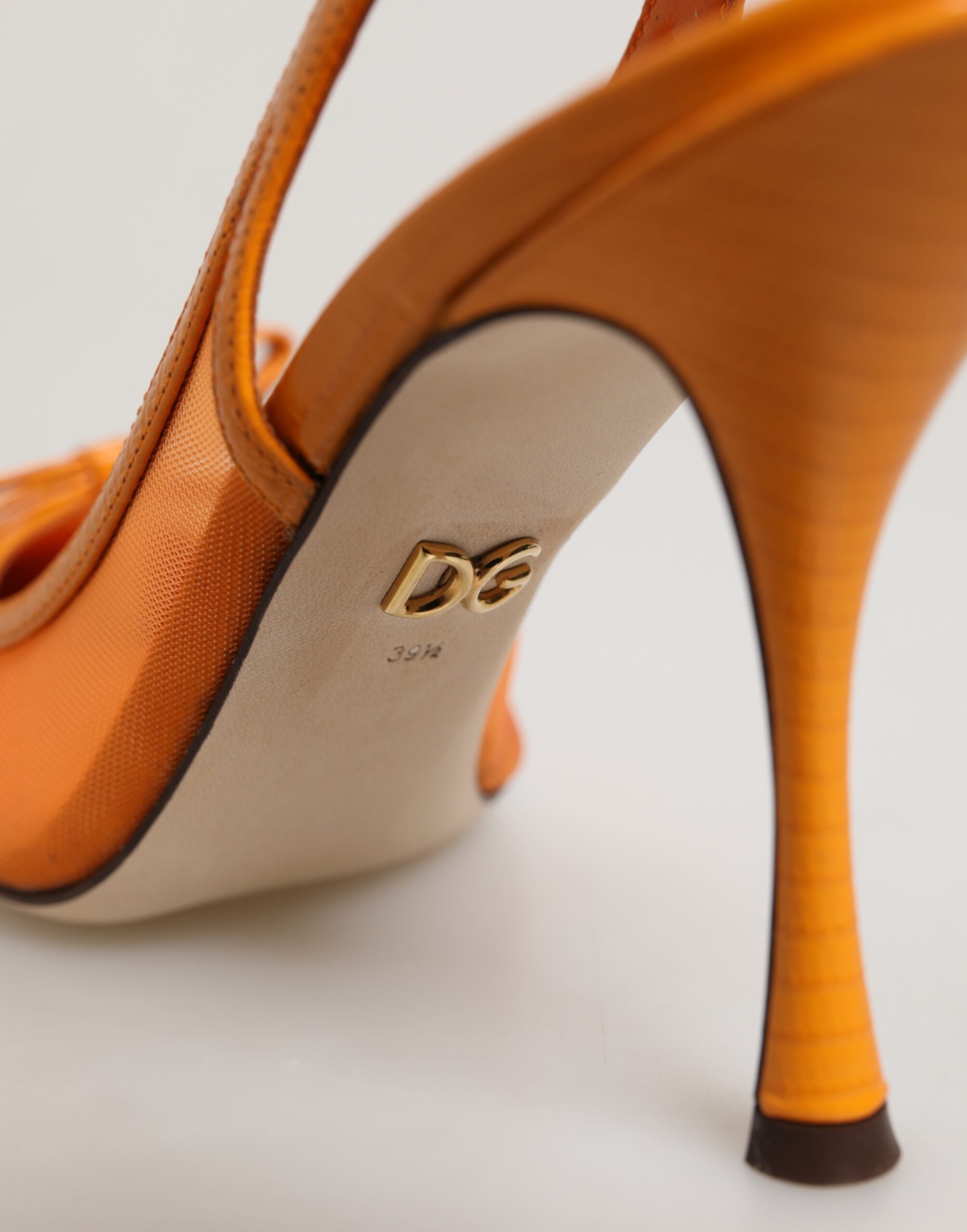 Dolce & Gabbana Orange Leather Mesh Slingback Heels Shoes