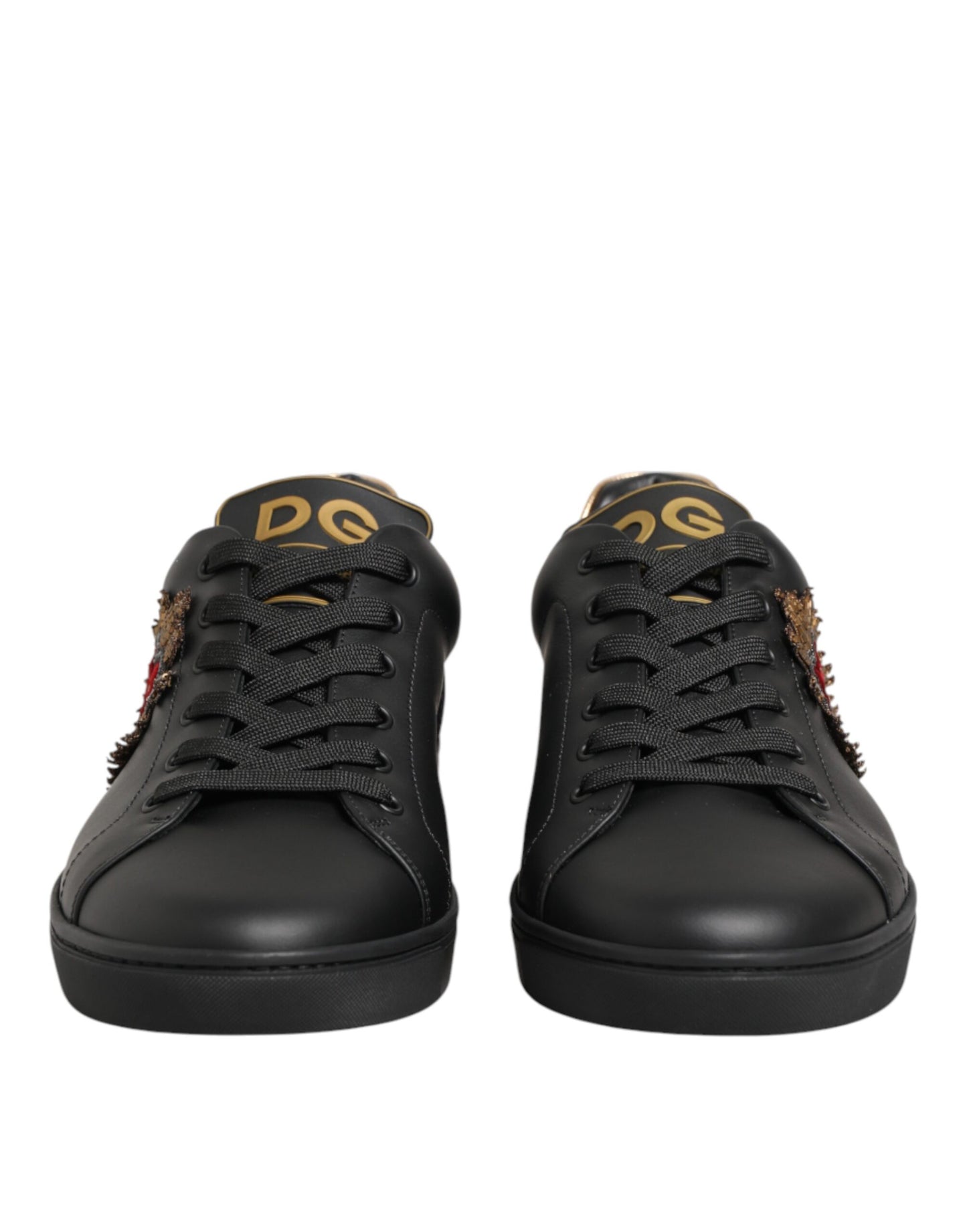 Dolce & Gabbana Zwarte Leren Sneakers Met Hartversiering
