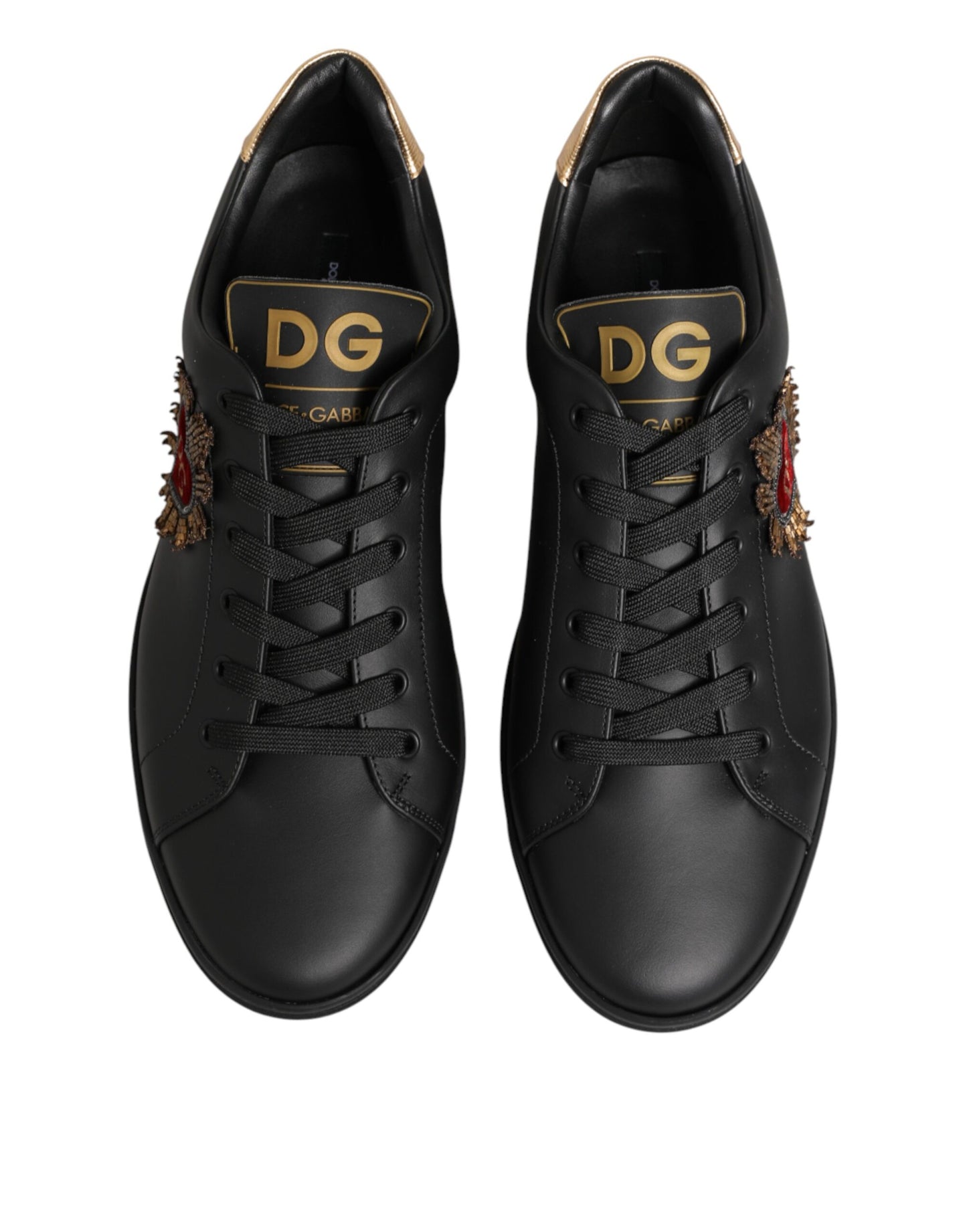 Dolce & Gabbana Zwarte Leren Sneakers Met Hartversiering