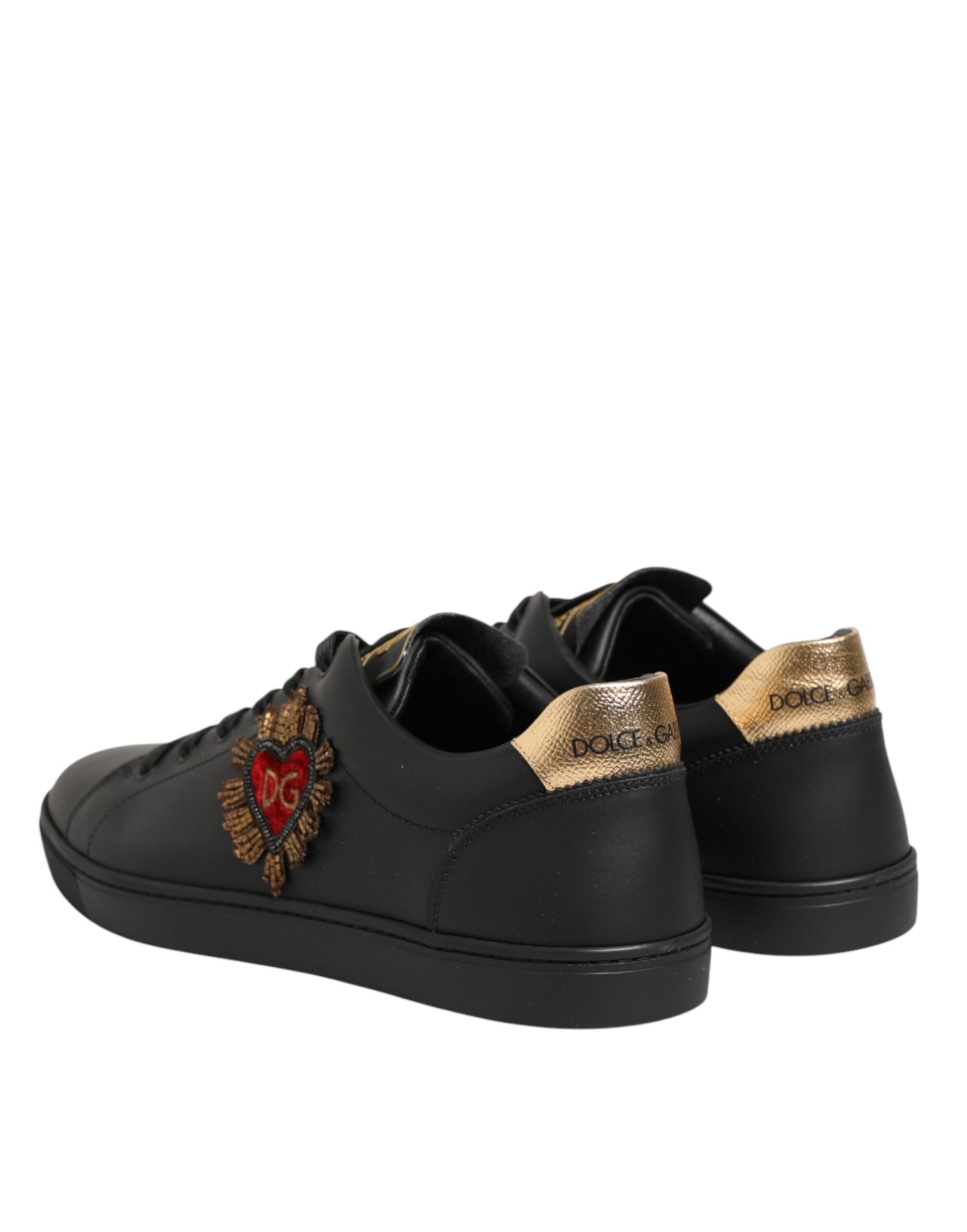 Dolce & Gabbana Zwarte Leren Sneakers Met Hartversiering
