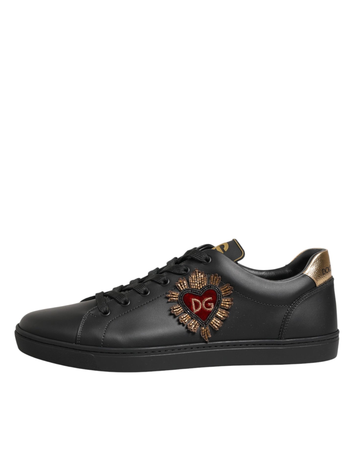 Dolce & Gabbana Zwarte Leren Sneakers Met Hartversiering
