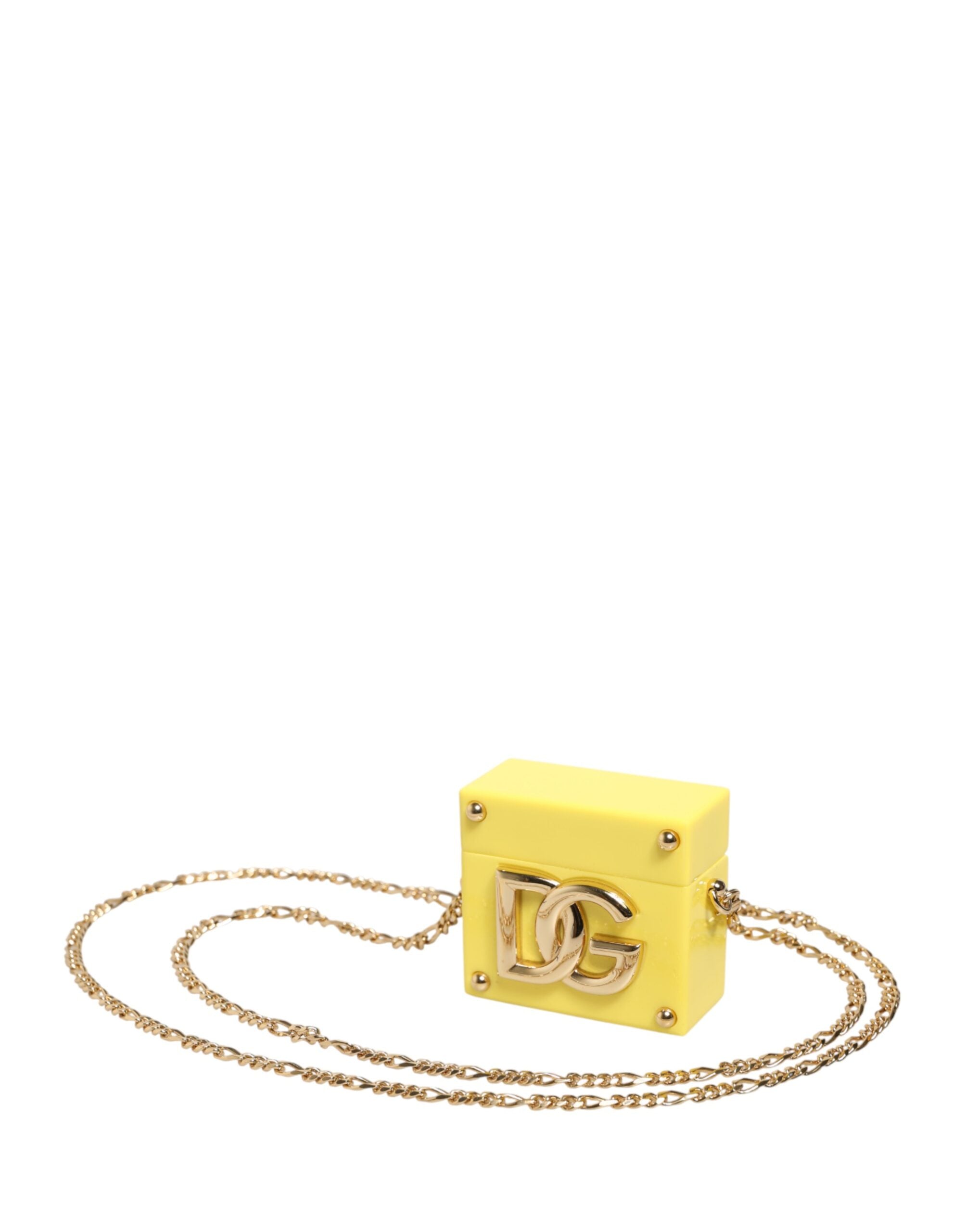 Dolce & Gabbana Gele DG Logo Plaque Hoes Goudkleurige Ketting Airpods Case