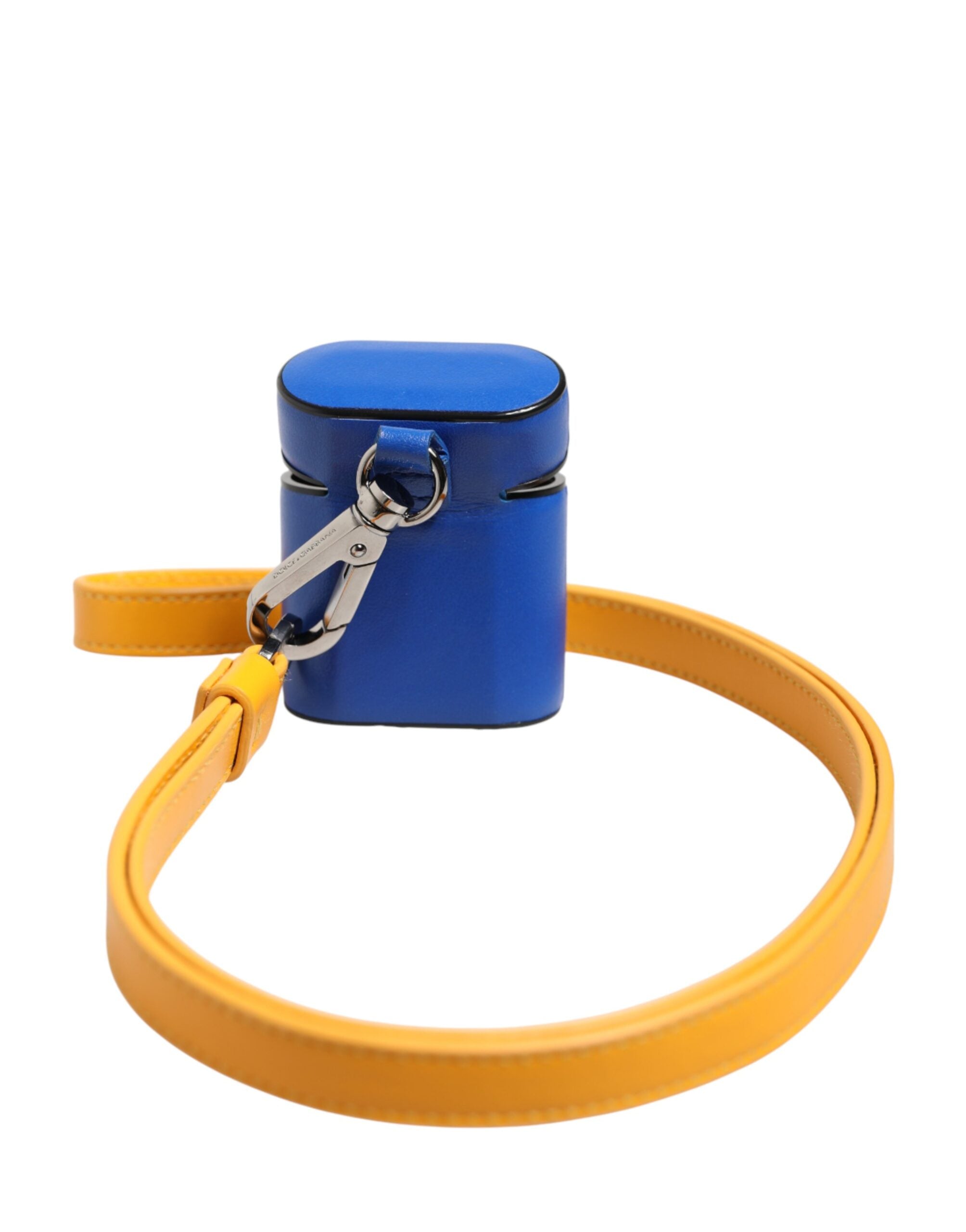 Dolce & Gabbana Blauw Geel Kalfsleer Logo Bandje Heren Airpods Hoesje