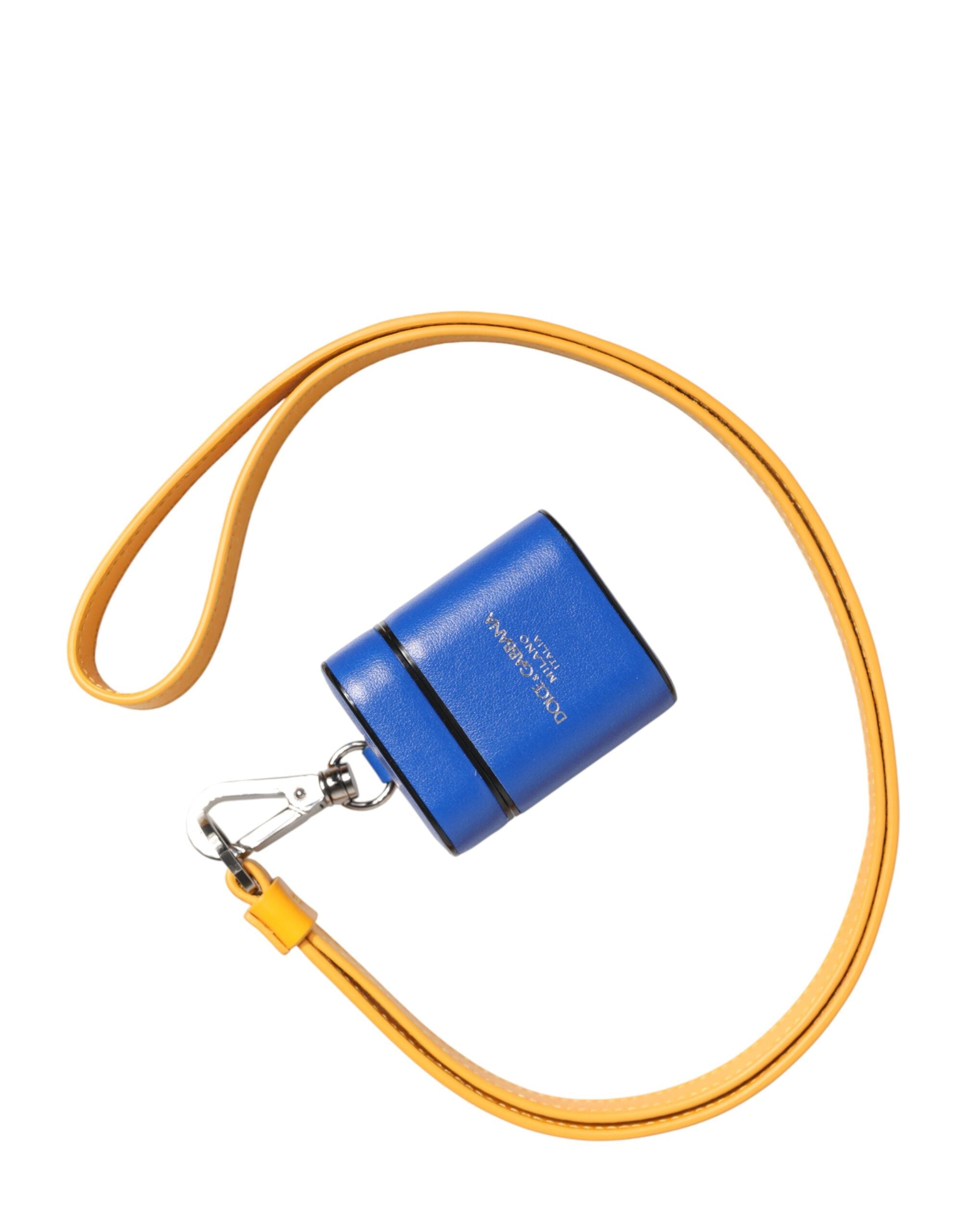 Dolce & Gabbana Blauw Geel Kalfsleer Logo Bandje Heren Airpods Hoesje